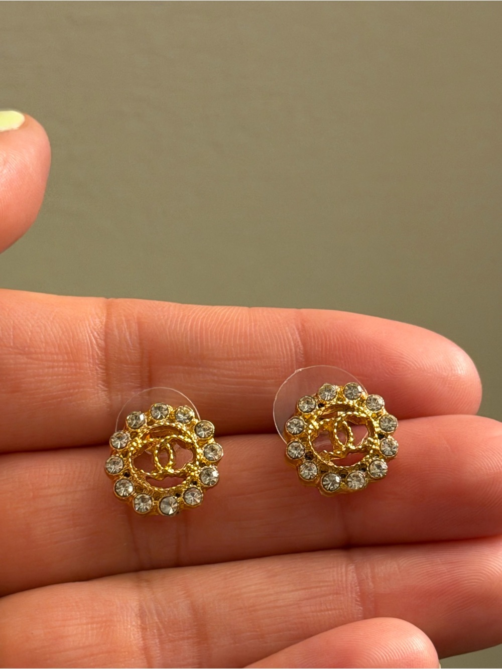 Cc Gold-Tone Floral Crystal Stud Earrings - Unbranded